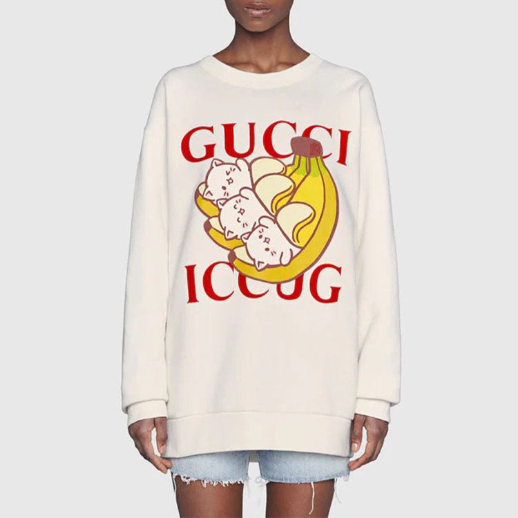 Gucci x Bananya Crossover SS21 Kitten Round Neck Cartoon Long Sleeves White 617964-XJDGM-9095 - 3
