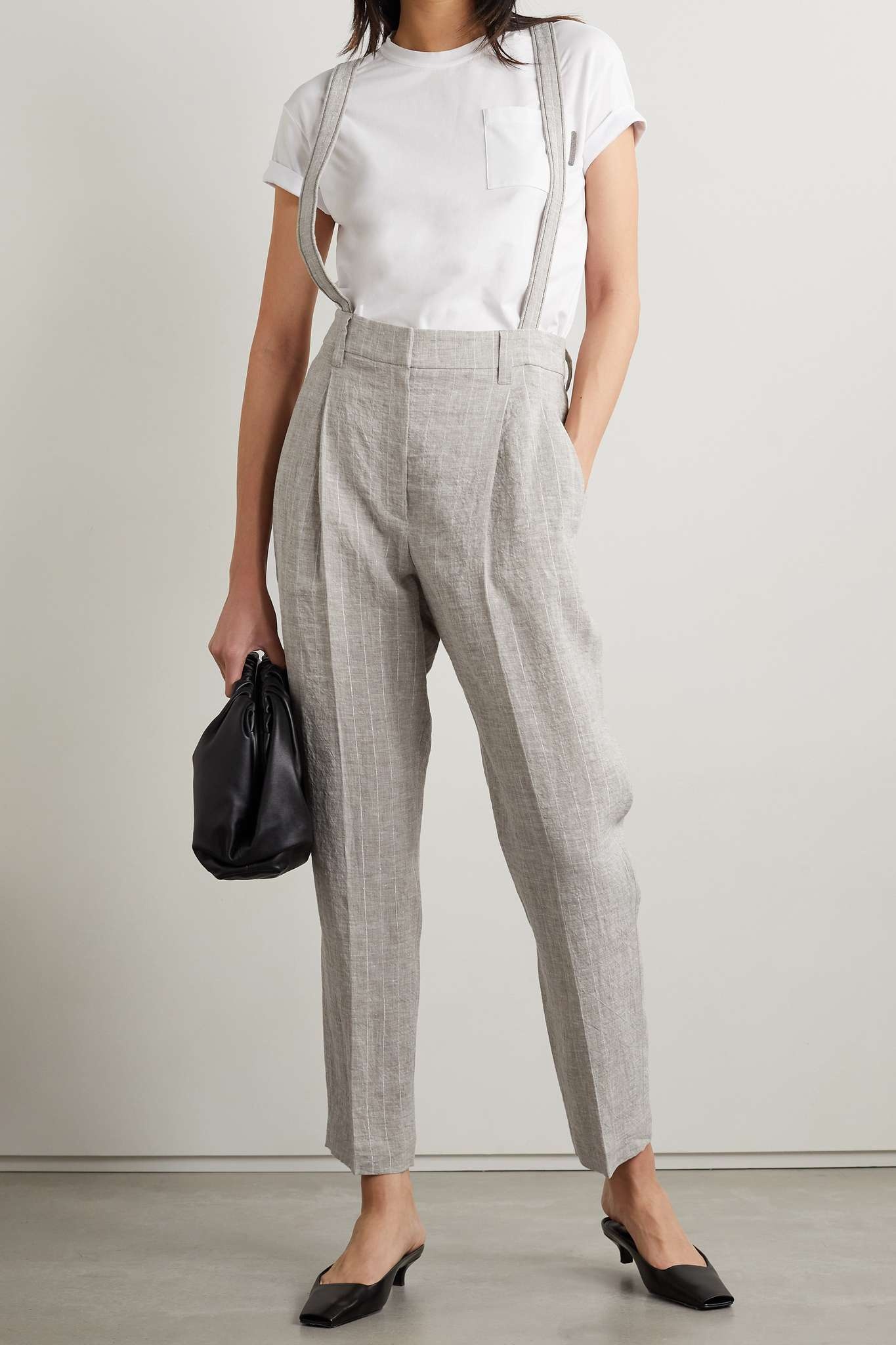 Striped metallic linen straight-leg pants - 3