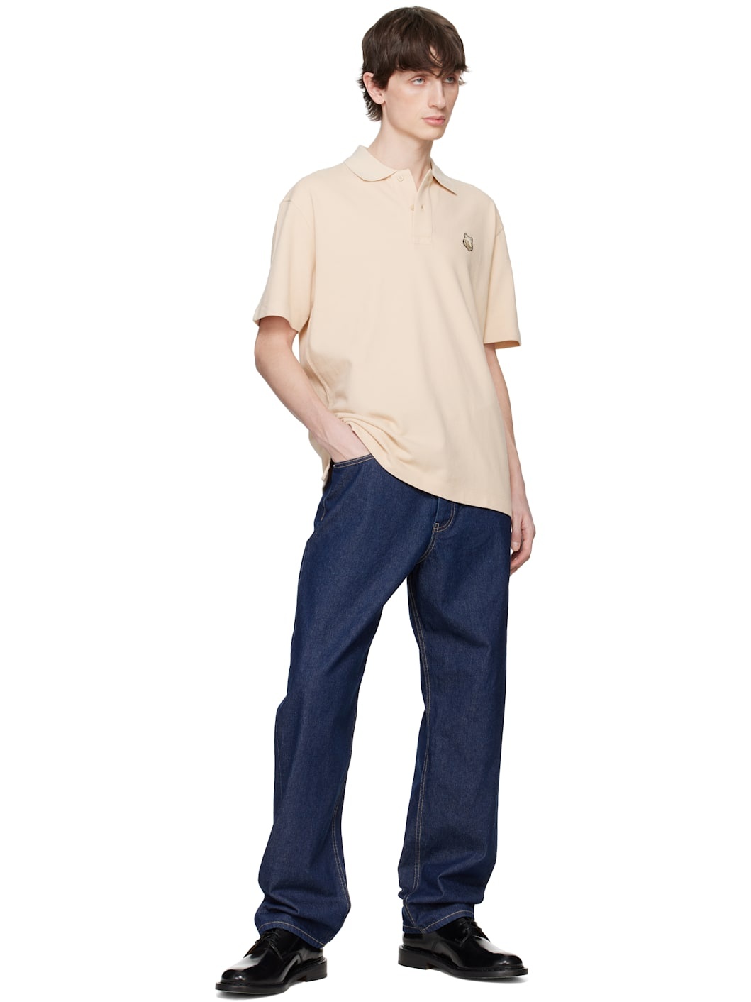 Beige Bold Fox Head Patch Comfort Polo - 4