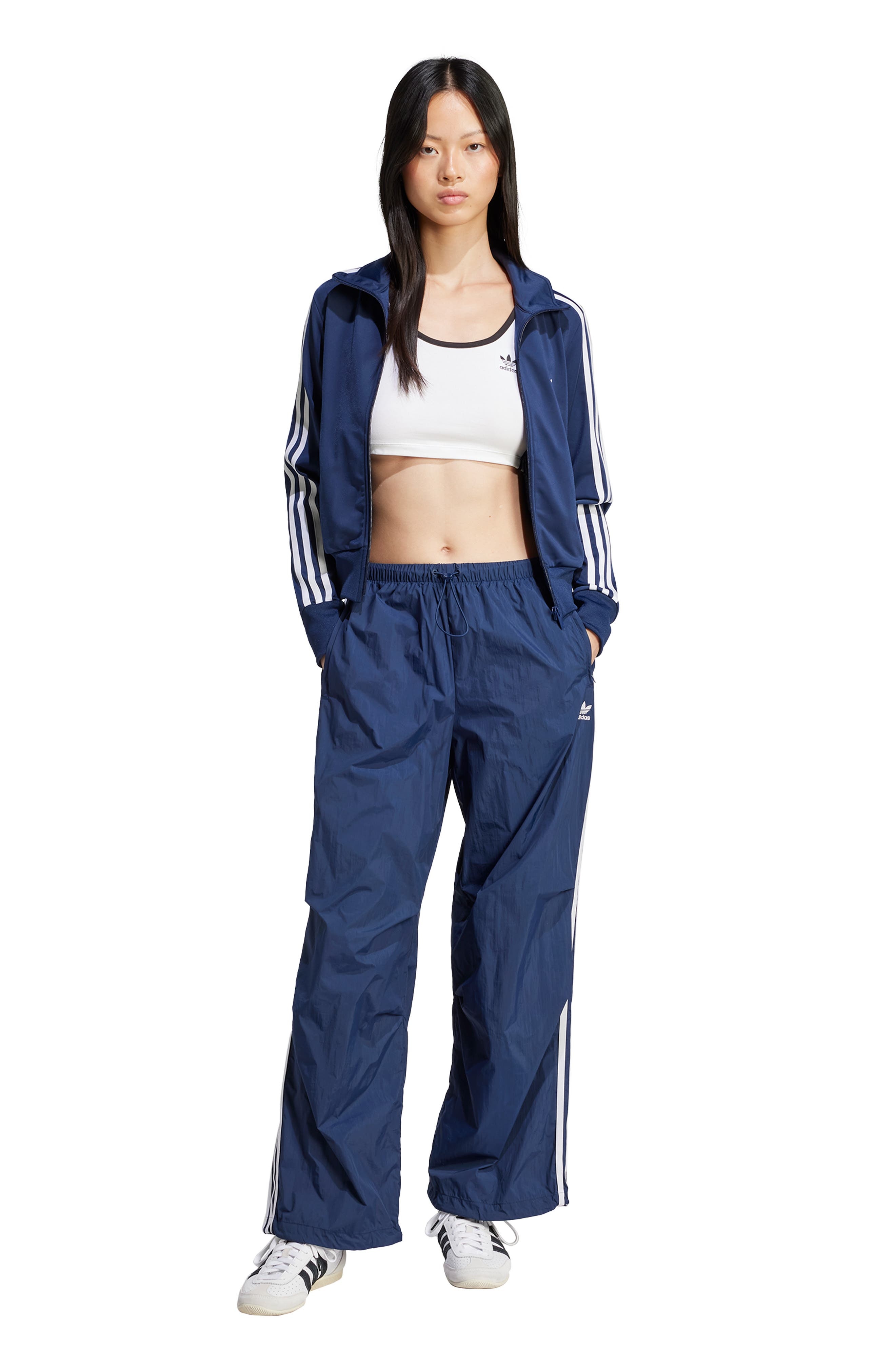 adidas Adicolor Lifestyle 3-Stripes Wide Leg Woven Pants in Night Indigo at Nordstrom - 6