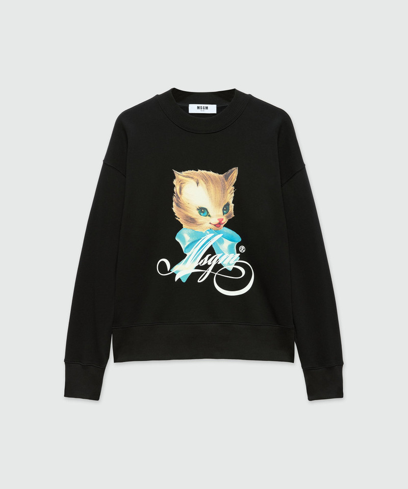 Black jersey sweatshirt with "Cute Kitty" graphic 1