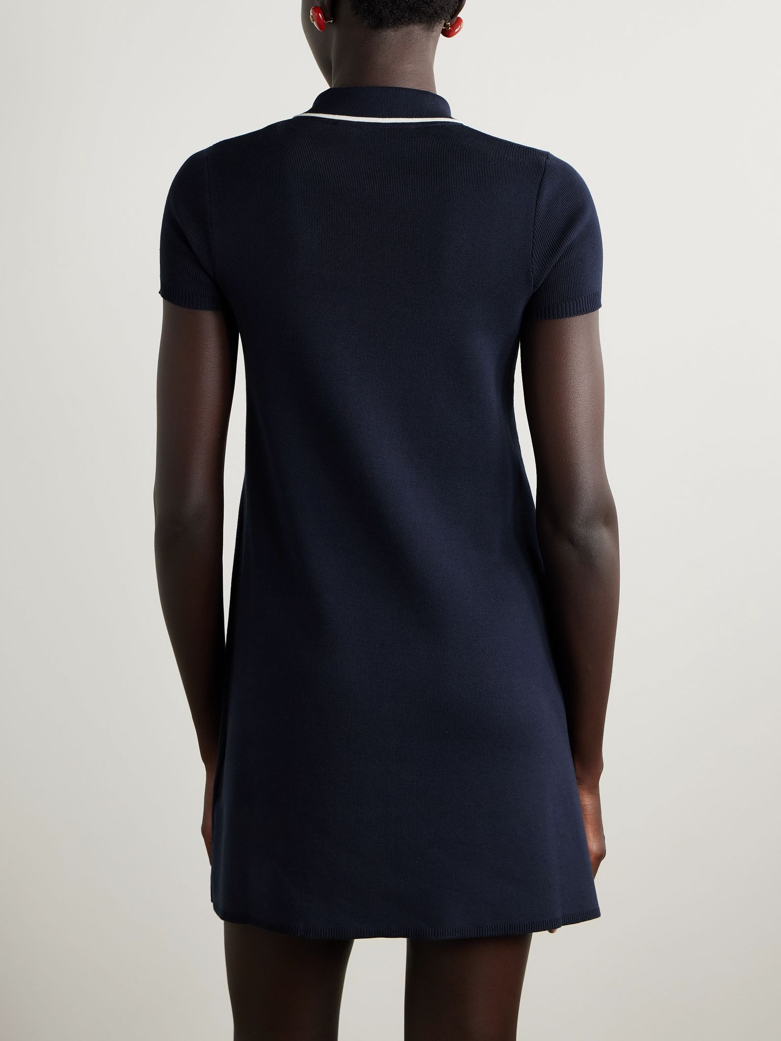 Embellished ribbed cotton mini dress Navy - 4