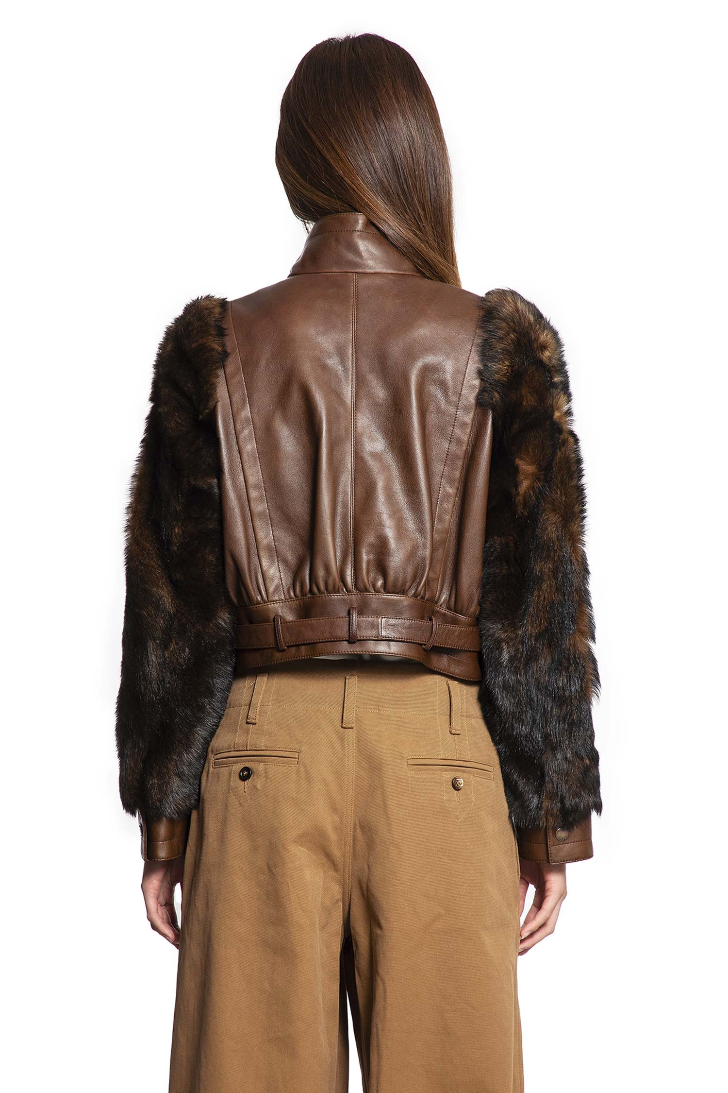 High-neck Short Jacket In Leather - 4