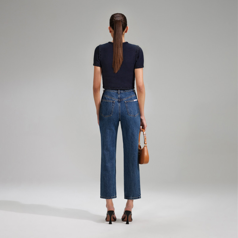 Navy Knit Crop Cardigan 3