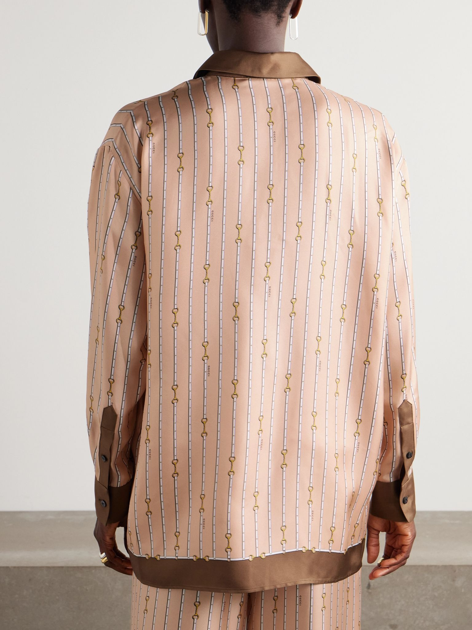 Striped silk-twill shirt Pink - 4