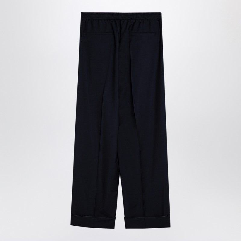 Valentino Navy Blue Wool Blend Wide Trousers Men - 2