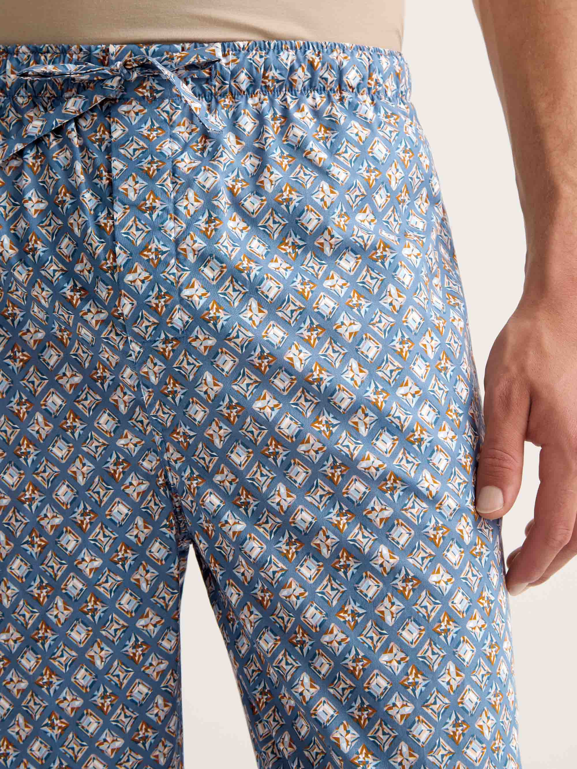 Men's Lounge Pants Cotton Batiste Blue Multicolor Diamond Print - 5