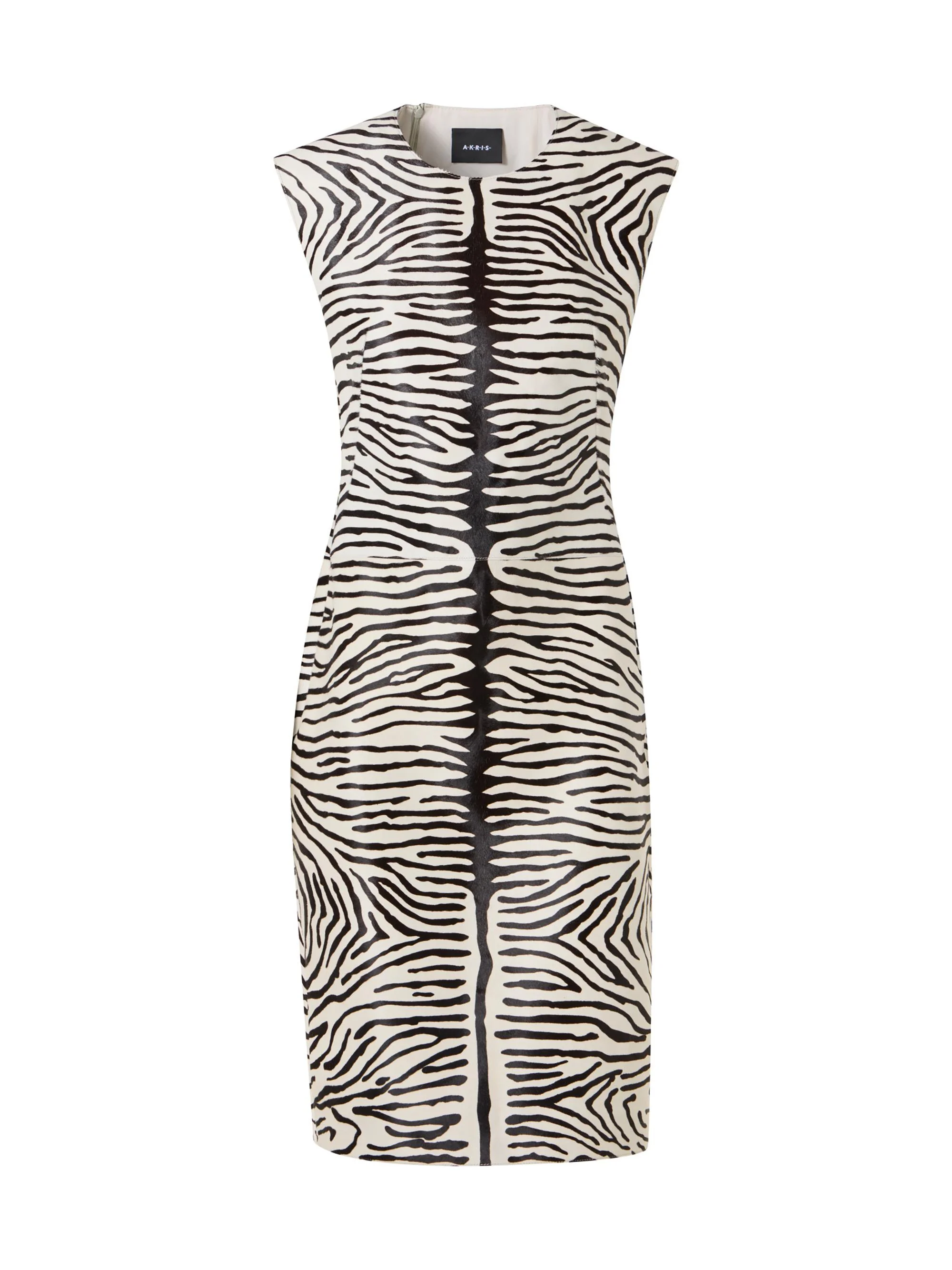 Women's Zebra-Print Leather Sheath Dress - Ecru Black - 1