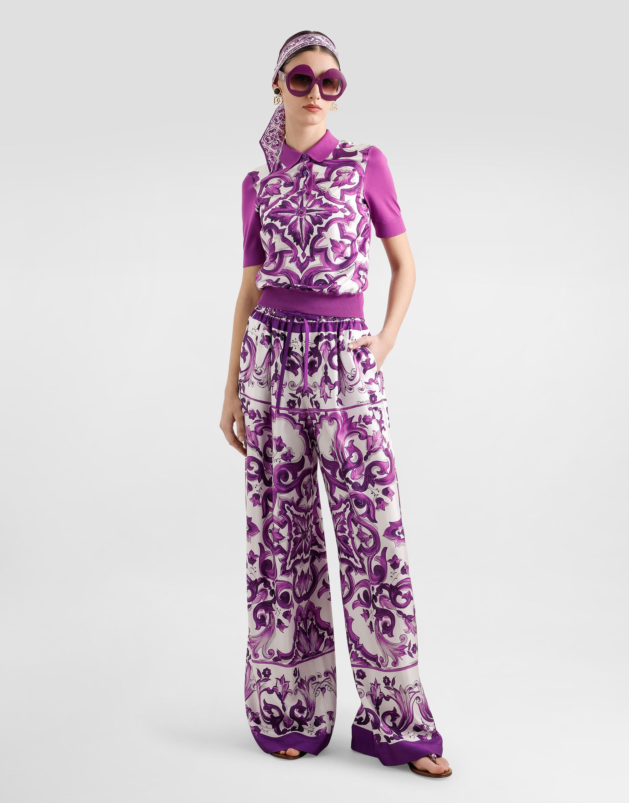 Majolica-print twill trousers - 2