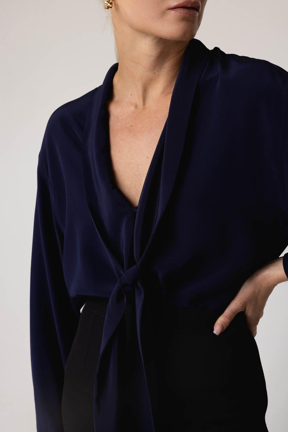 V-Neck Scarf Blouse - 3
