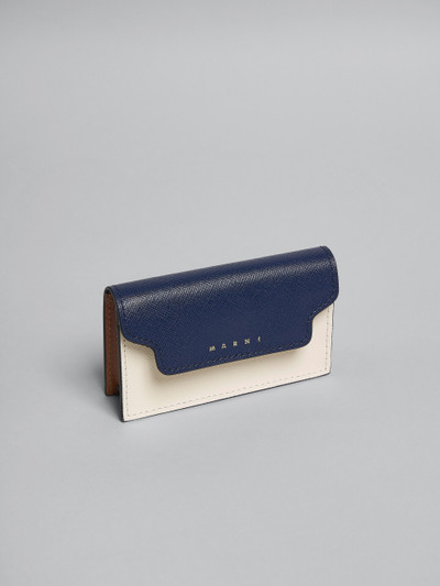 Marni BLUE WHITE AND BROWN SAFFIANO LEATHER BUSINESS CARD CASE outlook