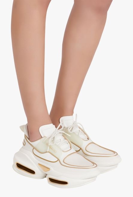 White and gold leather and neoprene B-Bold low-top sneakers - 8