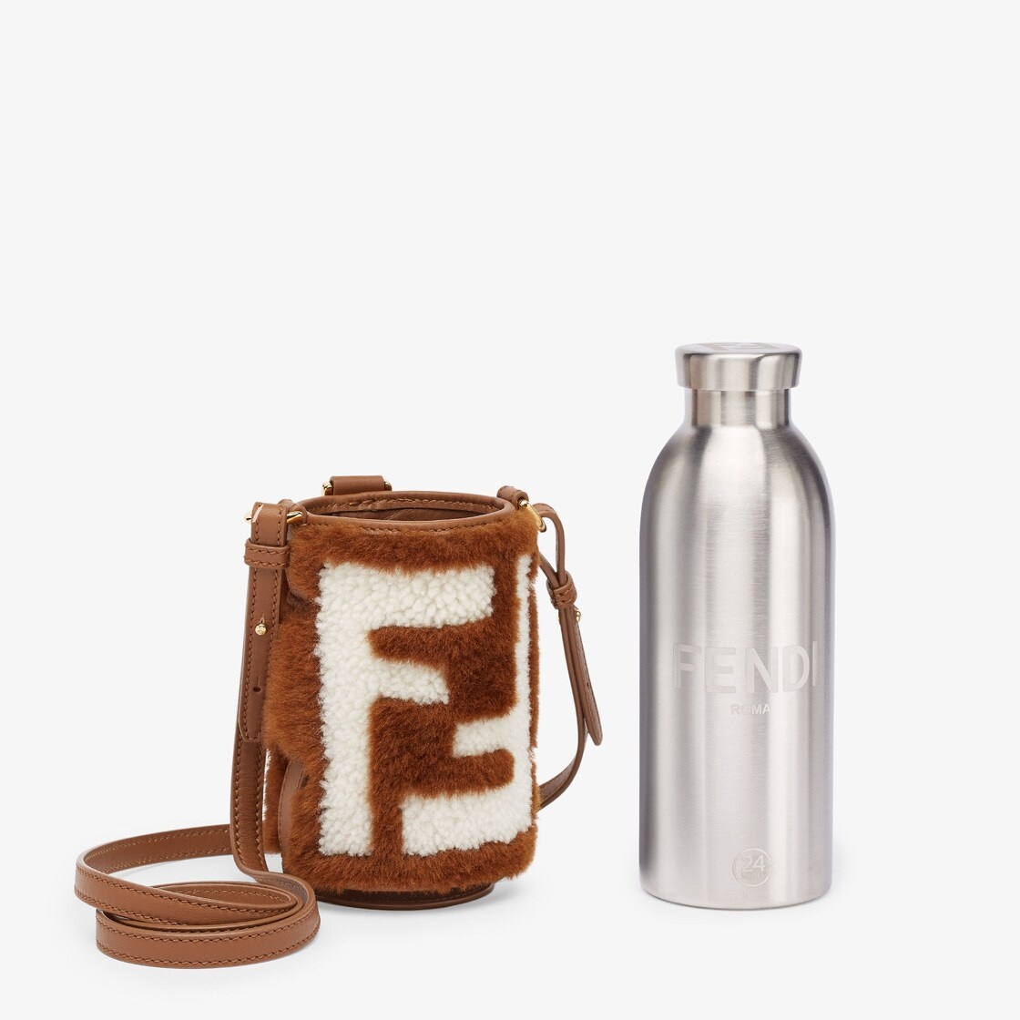 Brown FF leather flask holder - 2