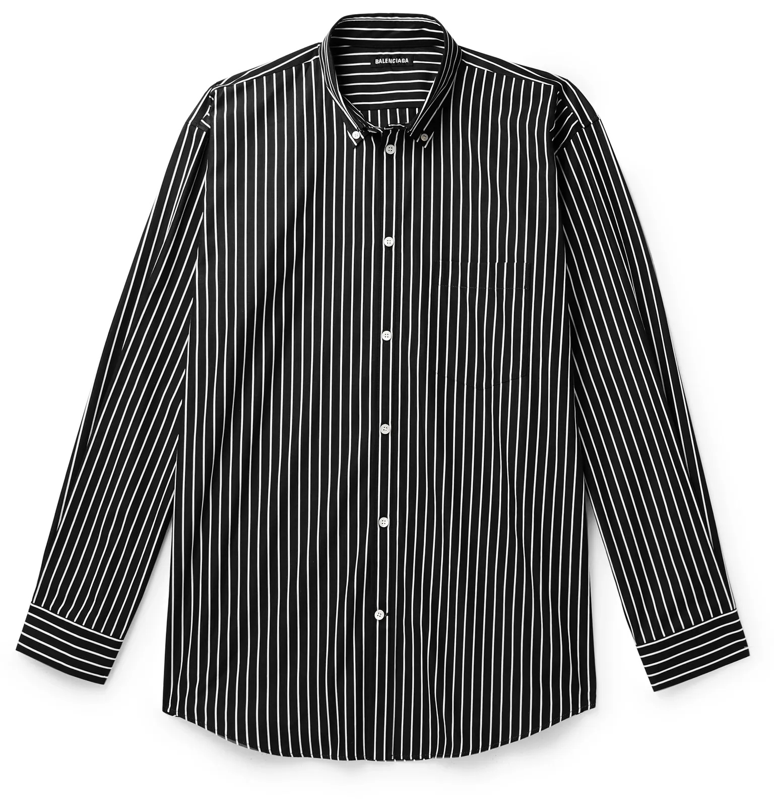 Oversized Button-Down Collar Logo-Print Pinstriped Cotton-Poplin Shirt - 1