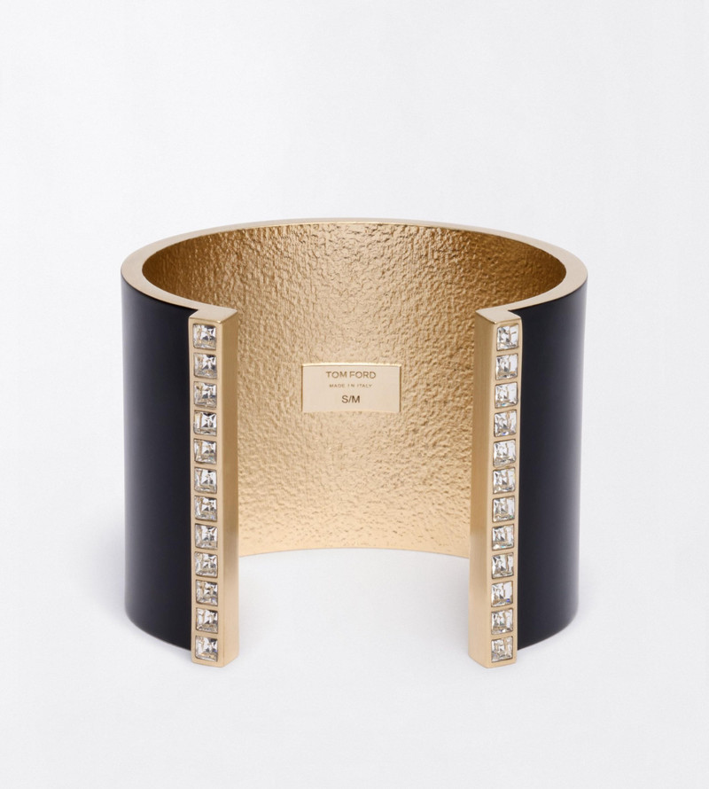 MATTE LACQUERED BRASS AND CRYSTAL STONES FERA CUFF 3