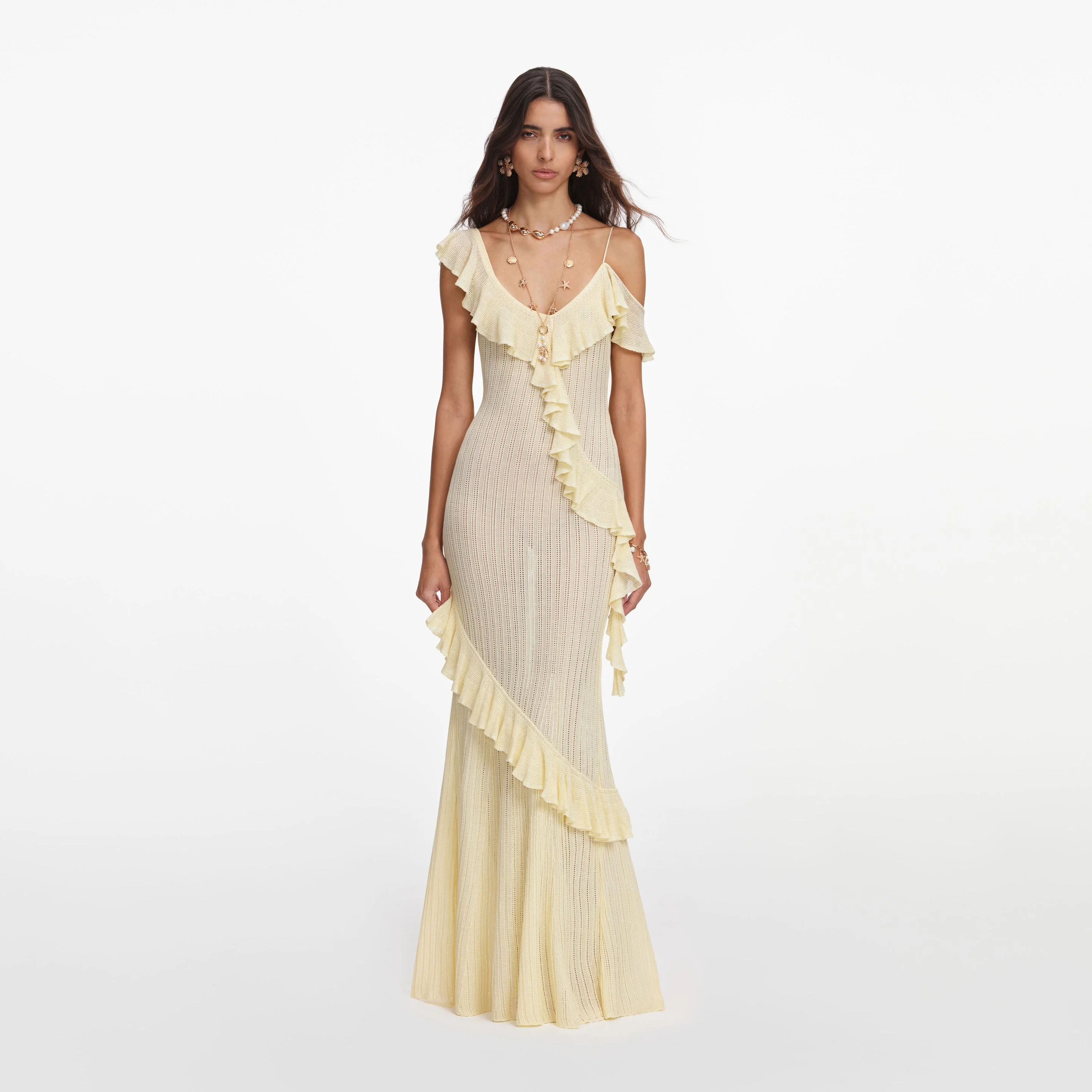Yellow Ruffle Knit Maxi Dress - 1