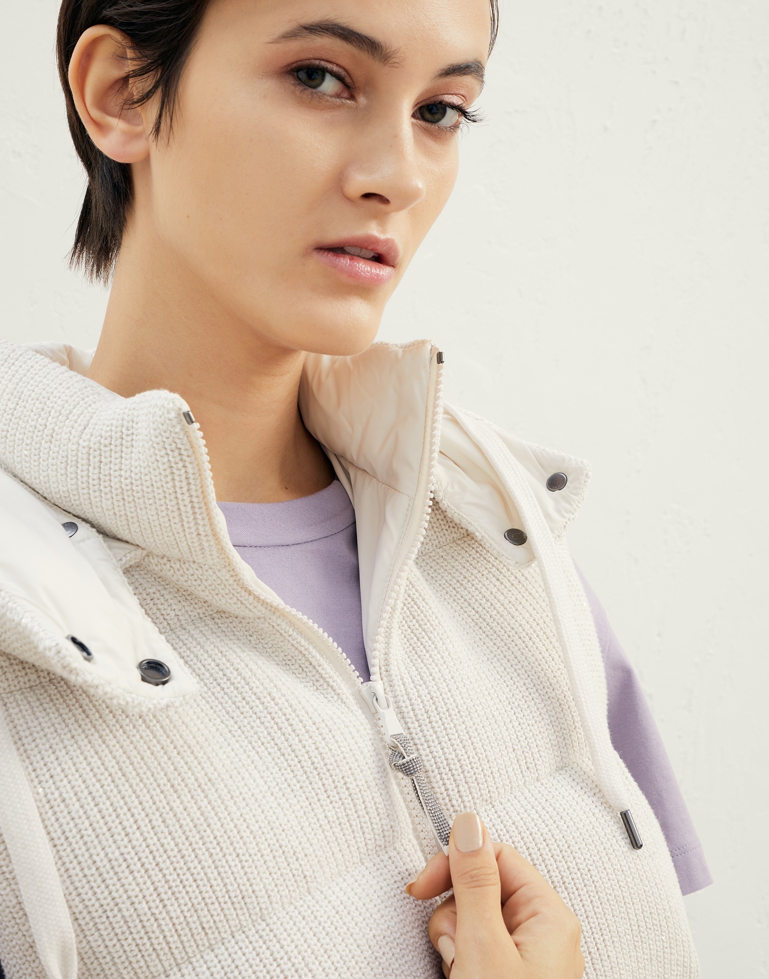 Dazzling cotton English rib knit down vest - 3