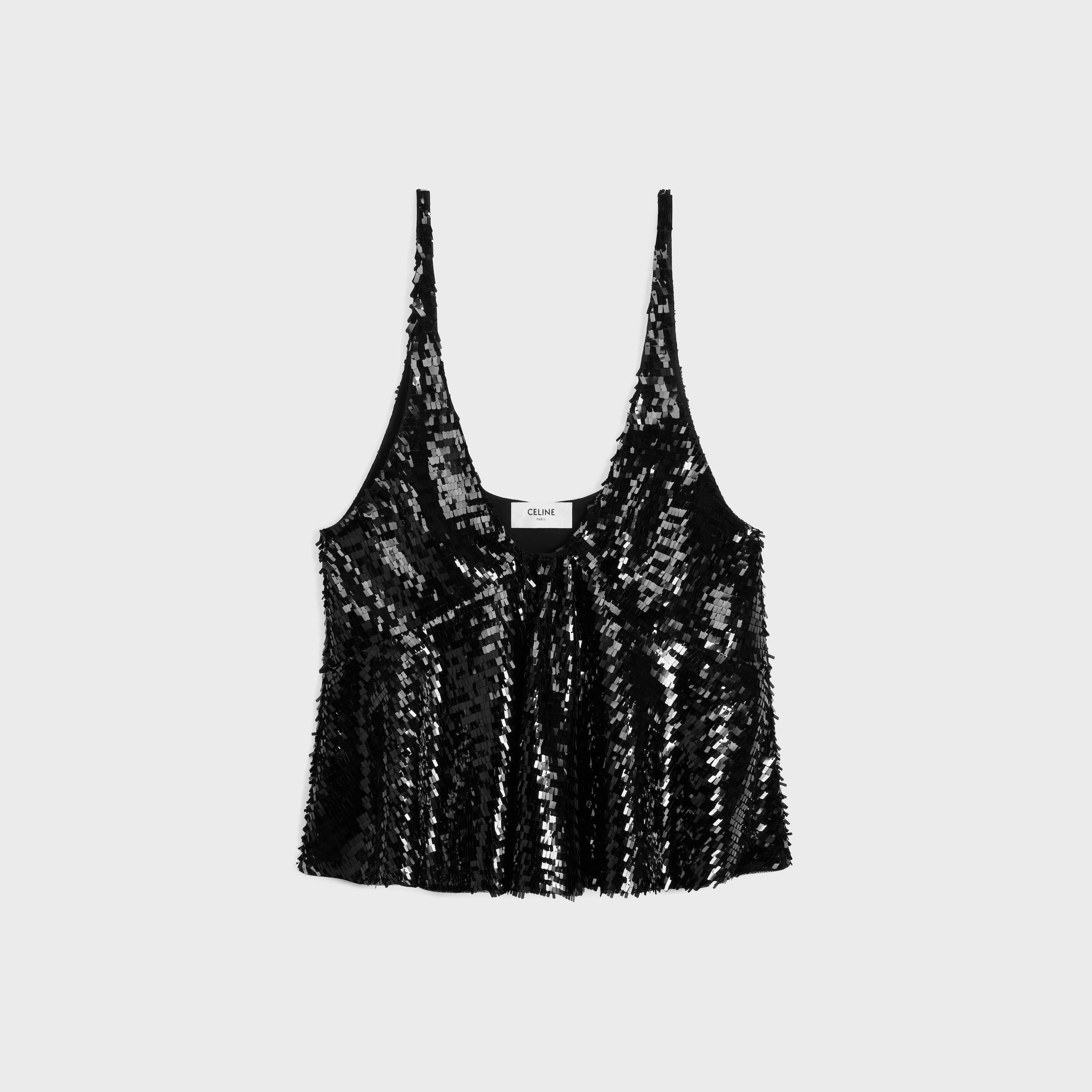 embroidered gathered tank top in tulle - 1