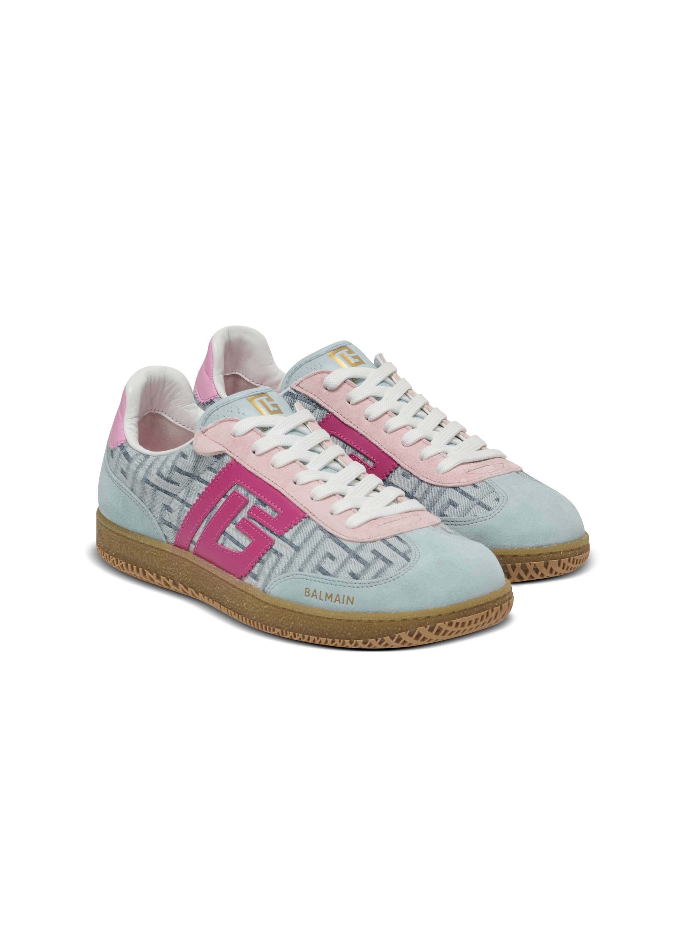 Balmain Swan leather and denim monogram sneakers - 2