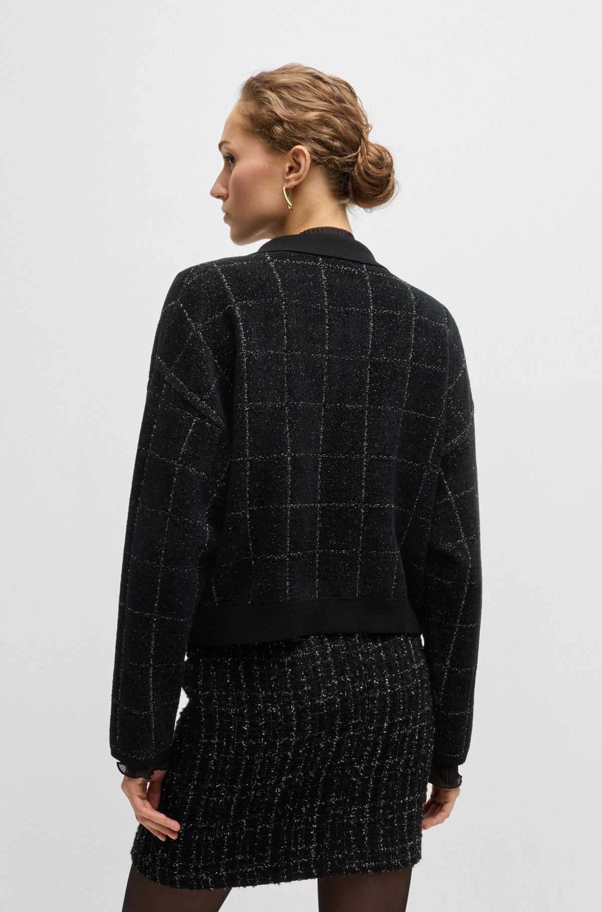 CROPPED JACKET IN SPARKLE TWEED WITH FEATURE BUTTONS - 4