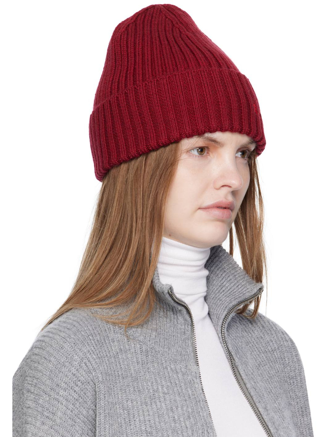 Burgundy Monogram-Embroidered Wool Beanie - 2