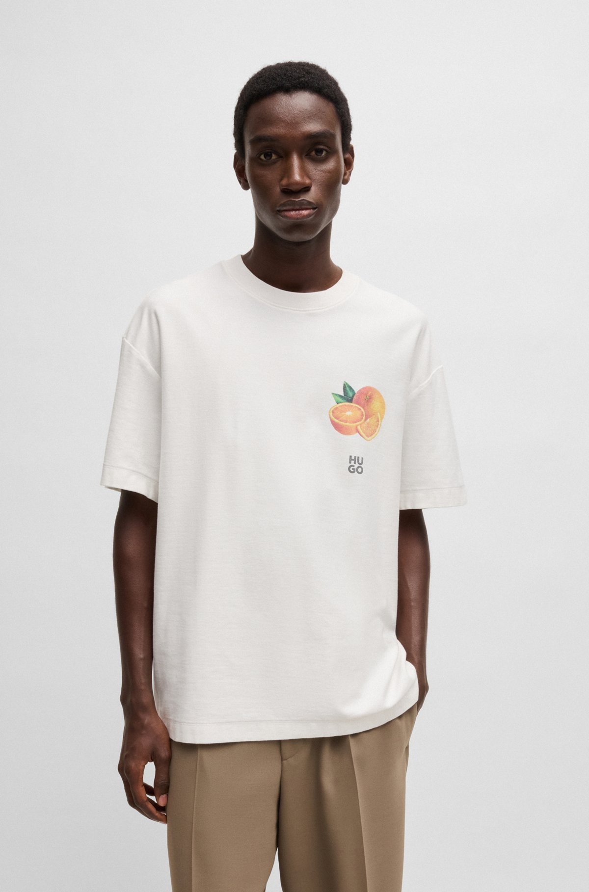 COTTON-JERSEY T-SHIRT WITH ORANGE PRINTS - 2