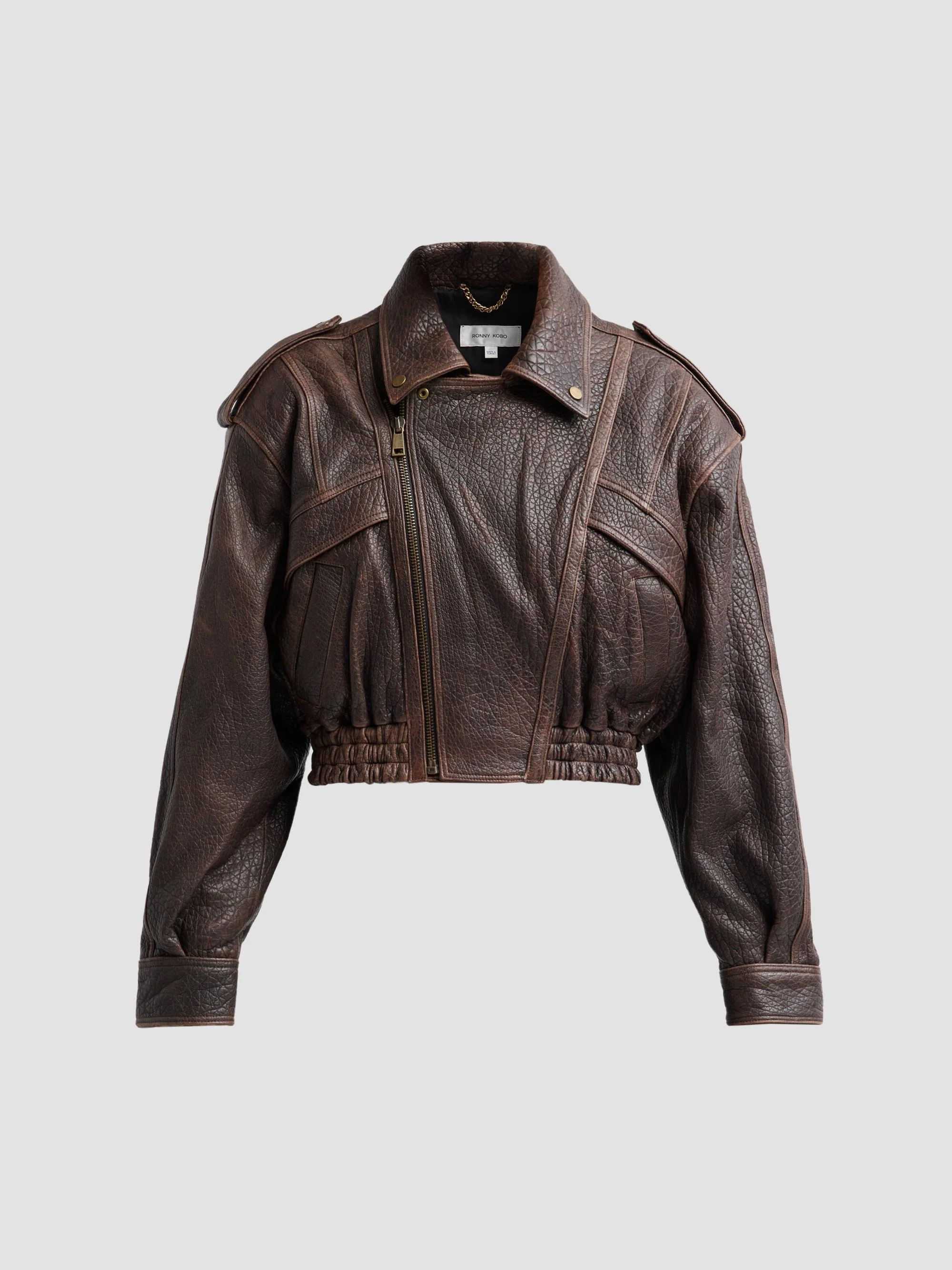Women's Medea Leather Crop Jacket - Brown - 1