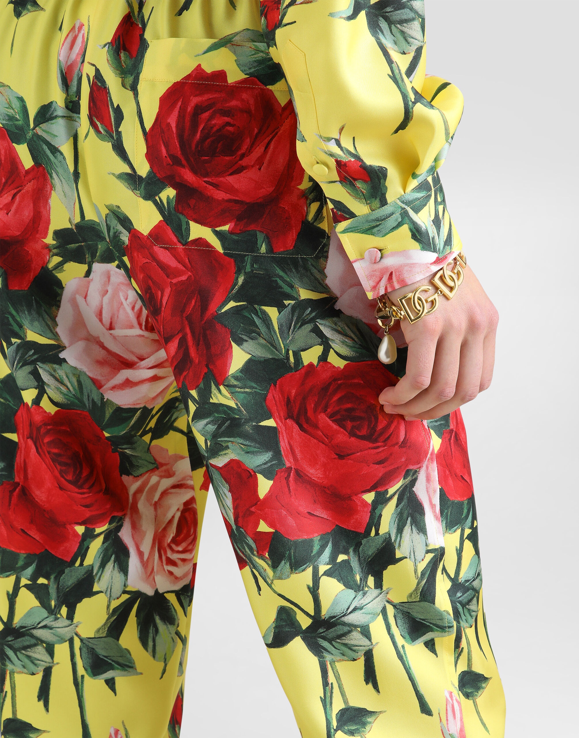 Silk twill pants with bouquet print - 5
