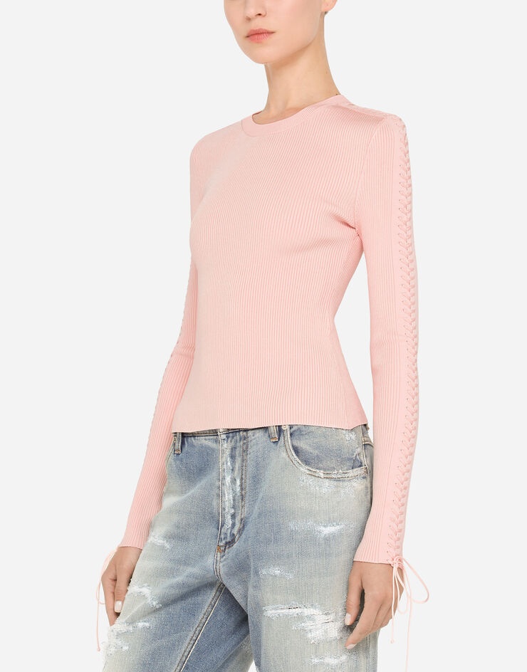 Viscose ribbed sweater with lacing and eyelets - 4