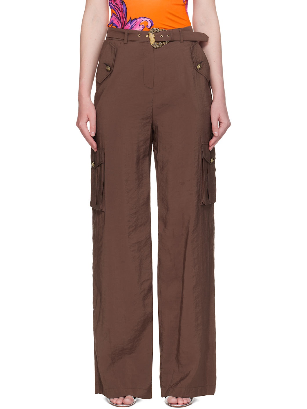 Brown Baroque Buckle Cargo Pants - 1