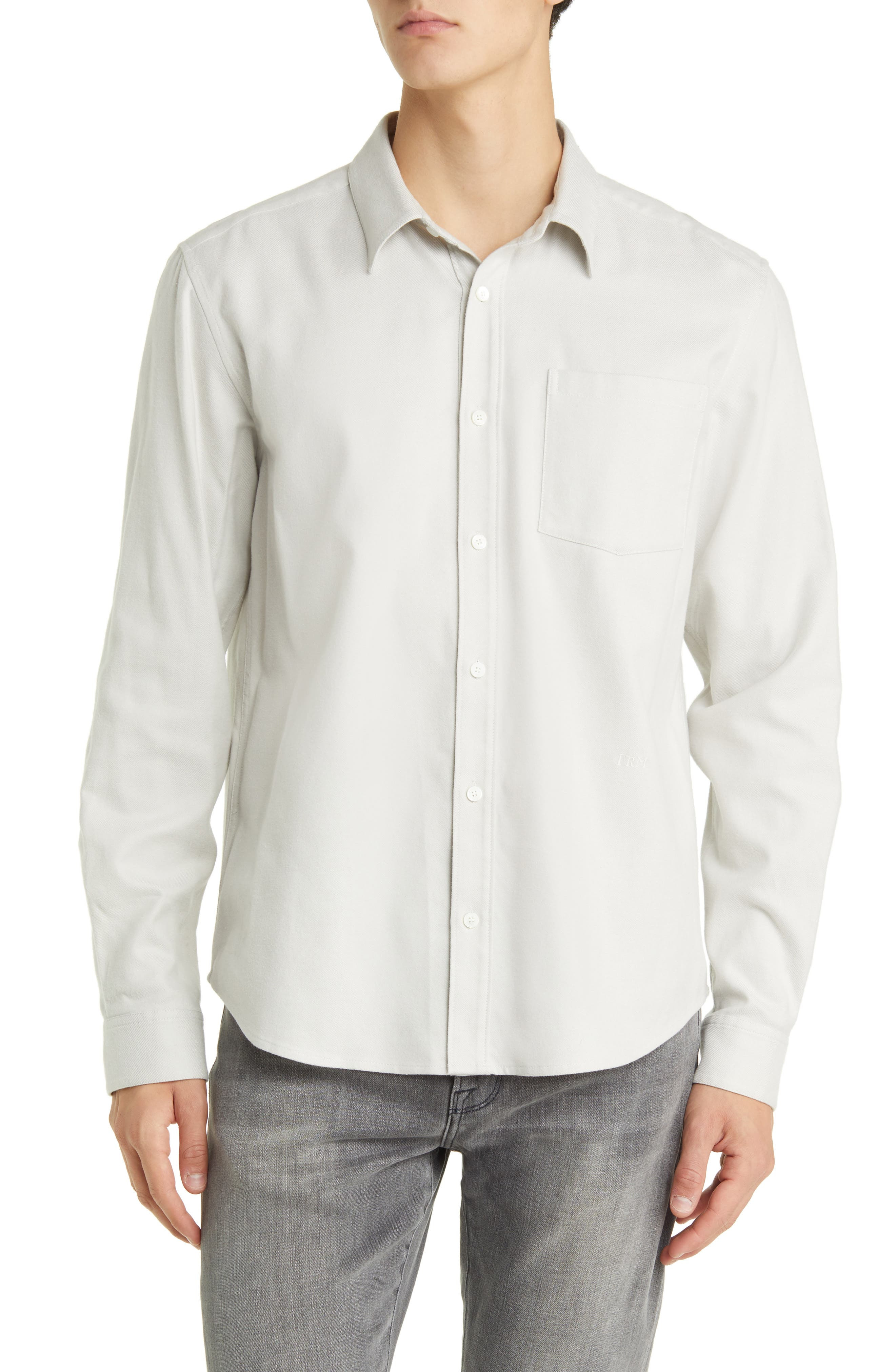 Brushed Cotton Blend Button-Up Shirt - 1