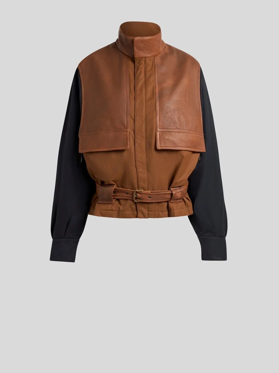 PADDED BOMBER JACKET WITH CONTRASTING SLEEVES - 1