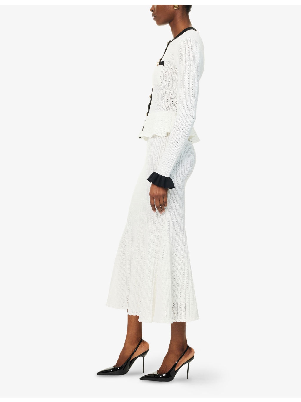 Pointelle Peplum Knitted Midi Dress - 3