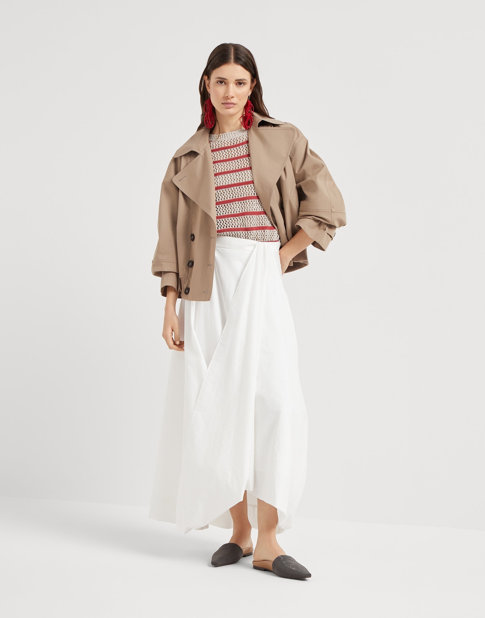 Linen dazzling striped net sweater - 5