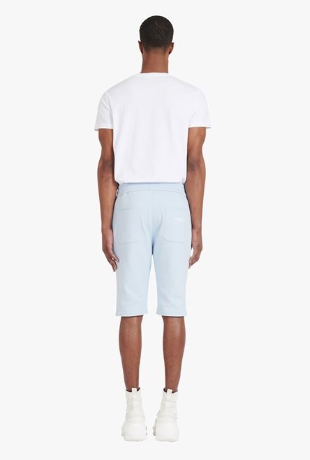Pale blue eco-designed cotton shorts with flocked white Balmain Paris logo - 3