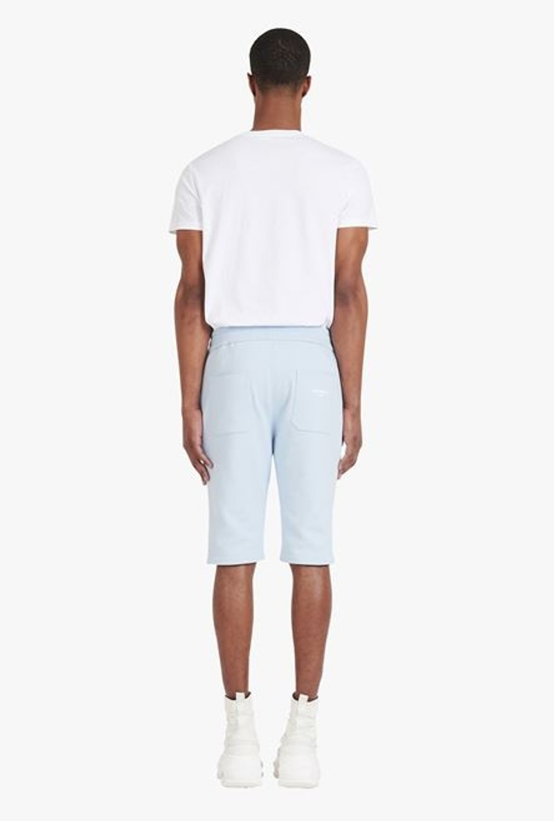 Pale blue eco-designed cotton shorts with flocked white Balmain Paris logo 3