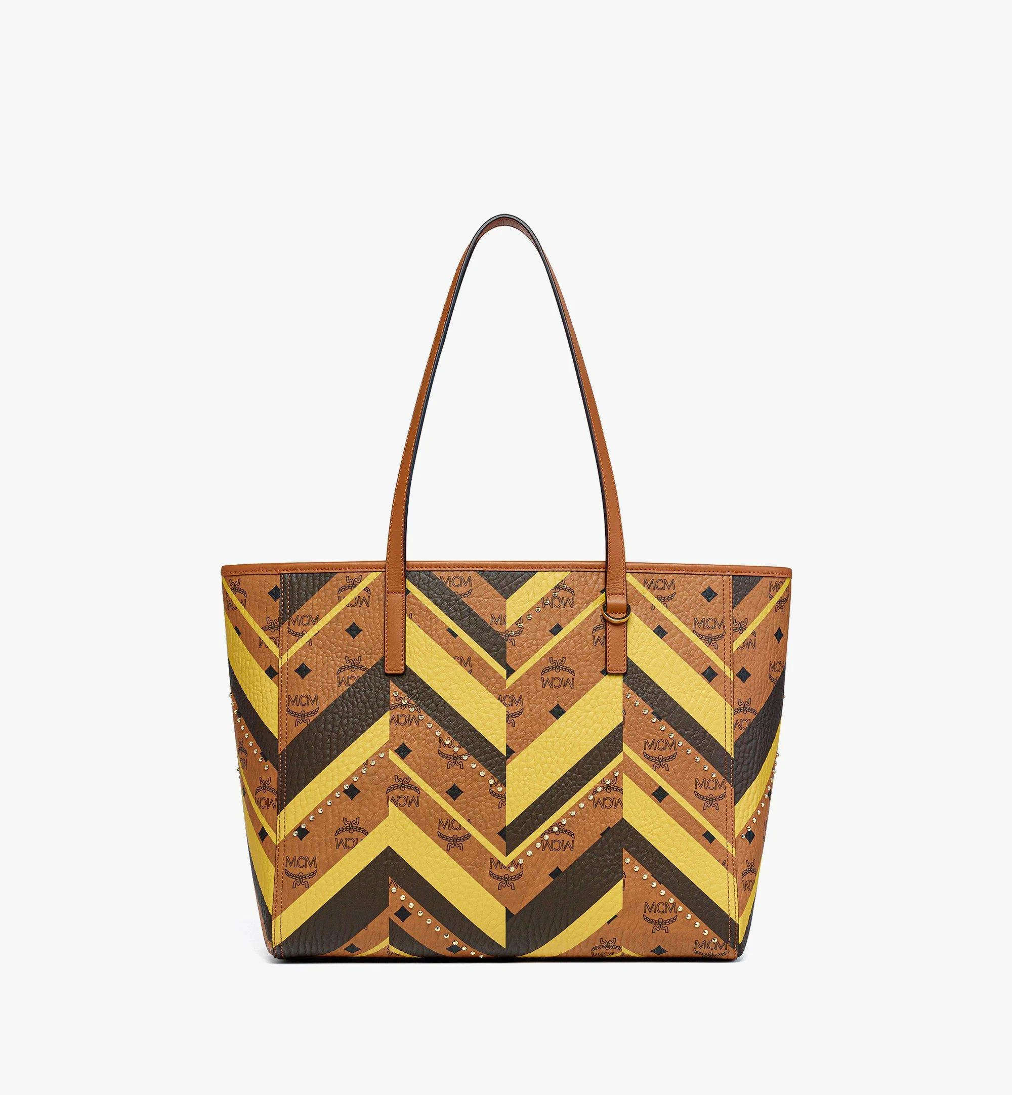 Studded Toni Top-Zip Shopper in Mega Herringbone Visetos - 1