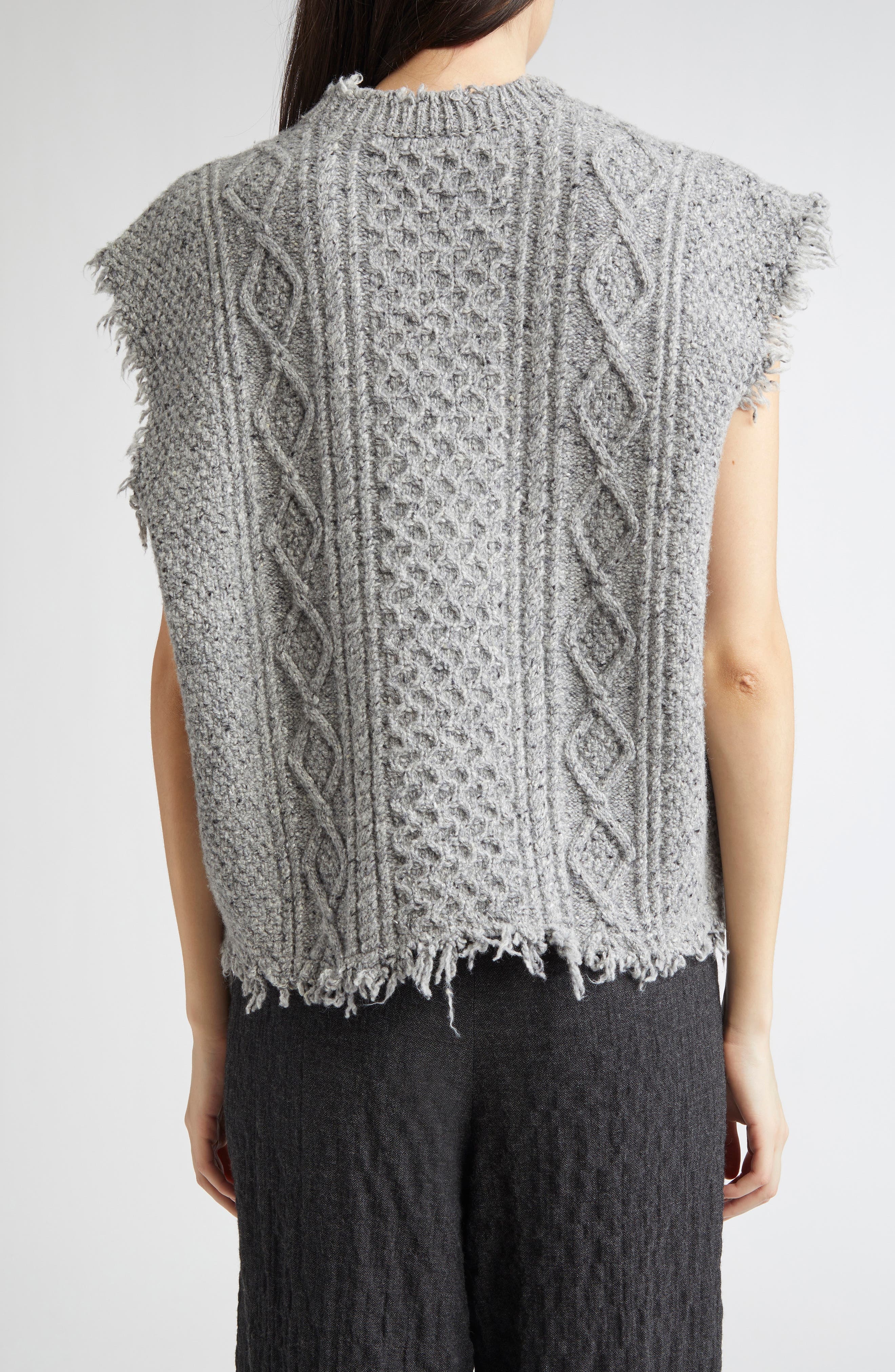 R13 Boyfriend Cable Sweater Vest in Heather Grey Tweed at Nordstrom - 3
