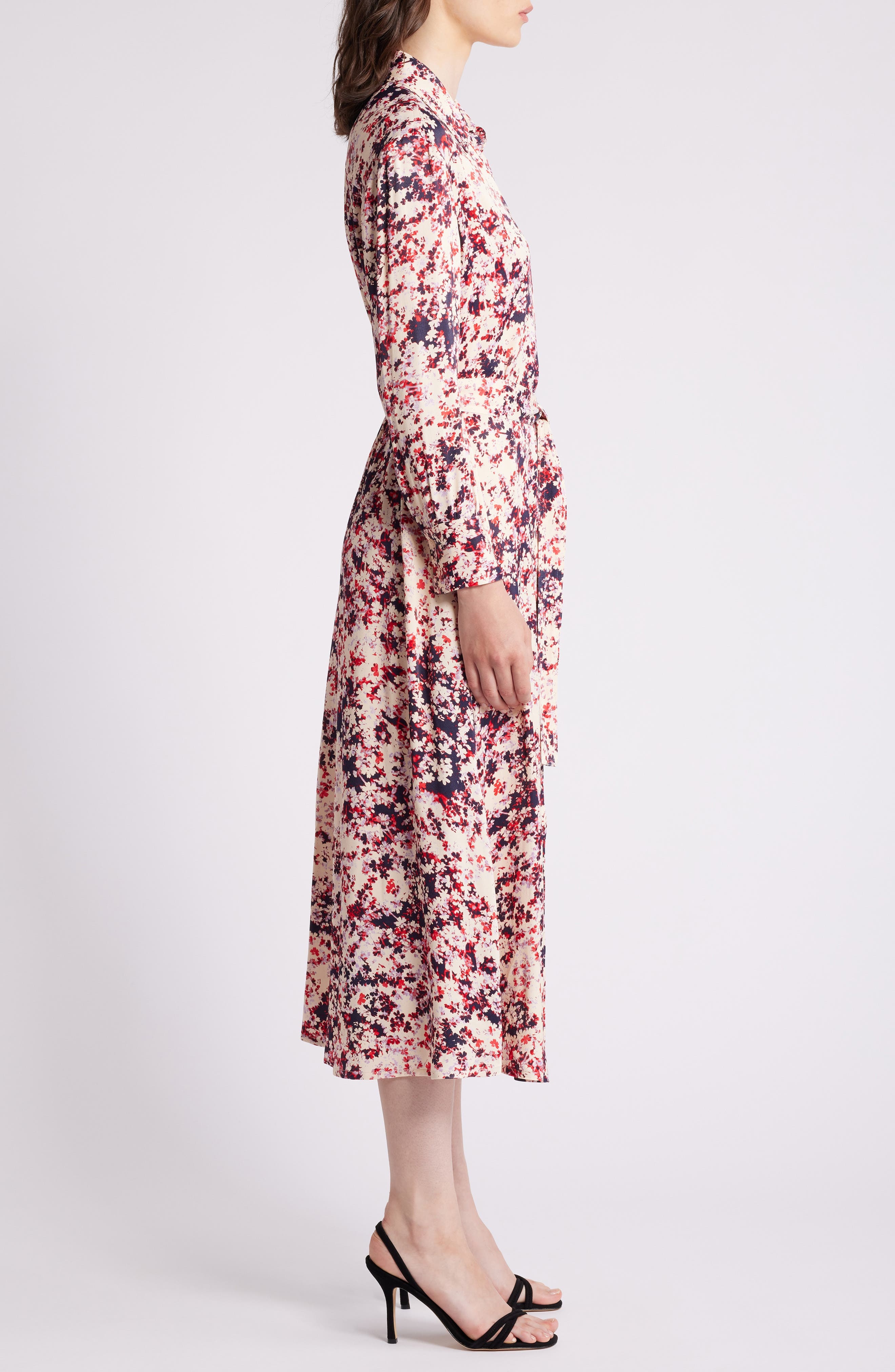 BOSS Davivio Tie Belt Long Sleeve Shirtdress in Hope Flower Fantasy at Nordstrom - 3