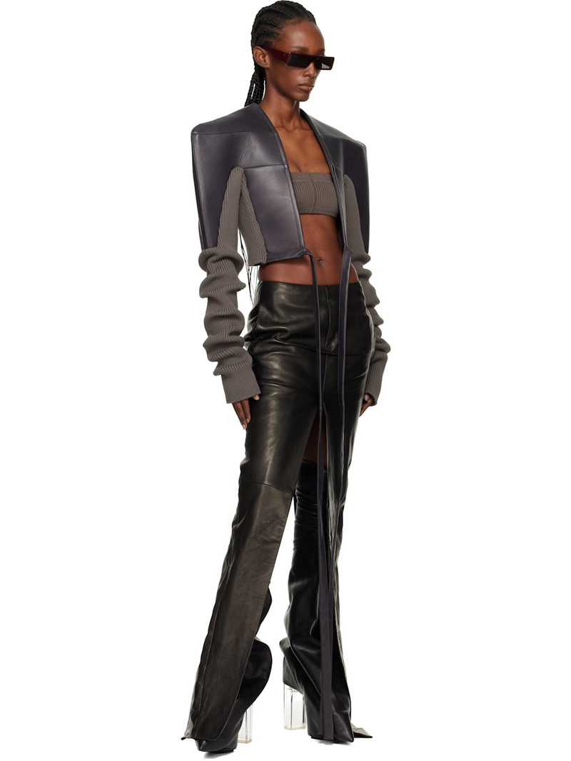 Rick Owens Black & Gray Concordians Tight Leather Jacket outlook