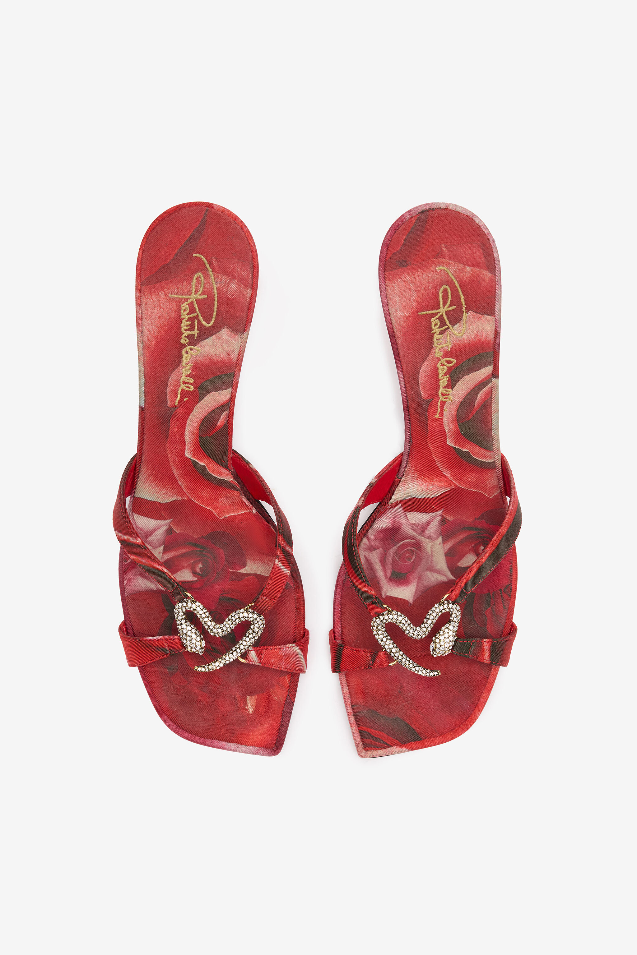 Sandals With Rose Print And Bejeweled Snake - 5