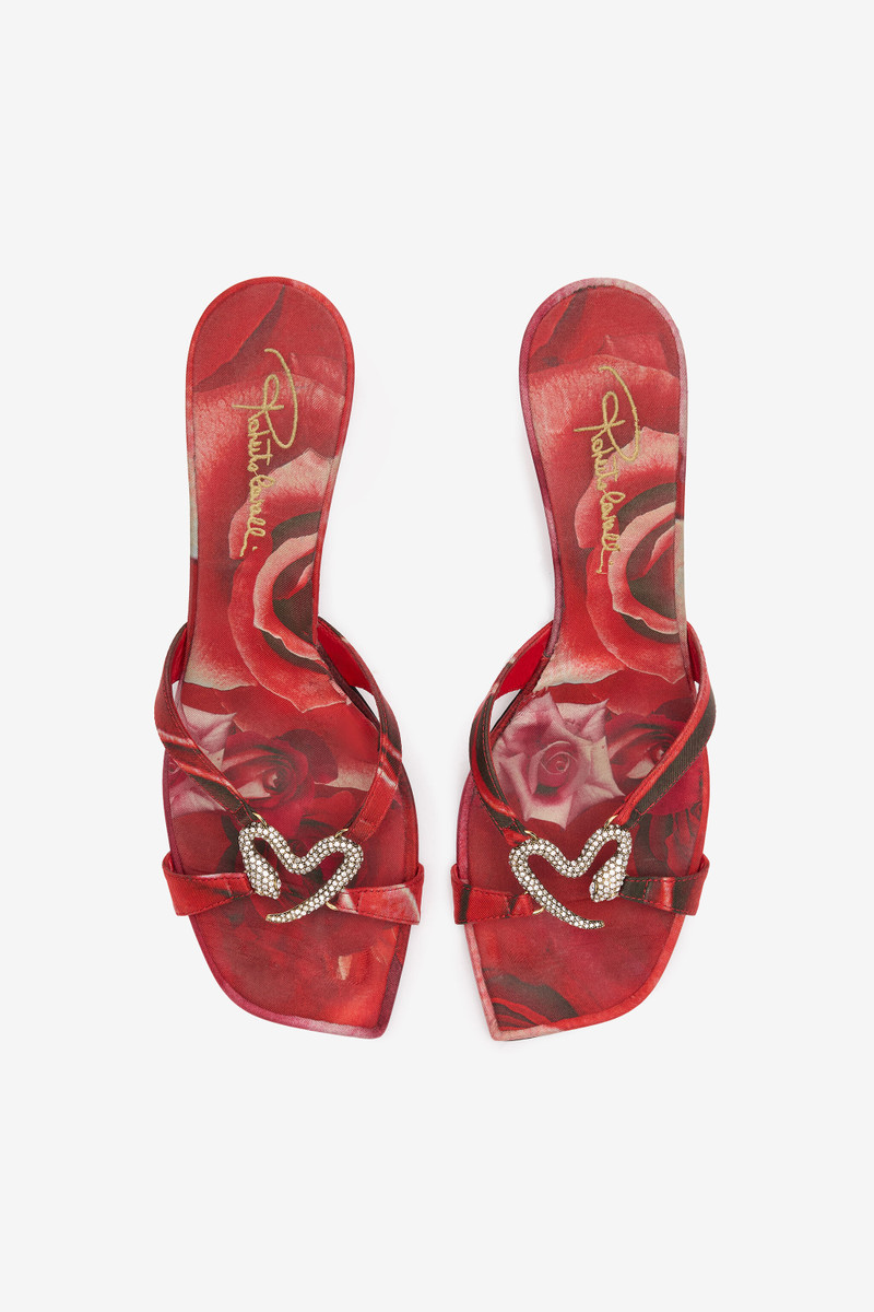 Sandals With Rose Print And Bejeweled Snake 5
