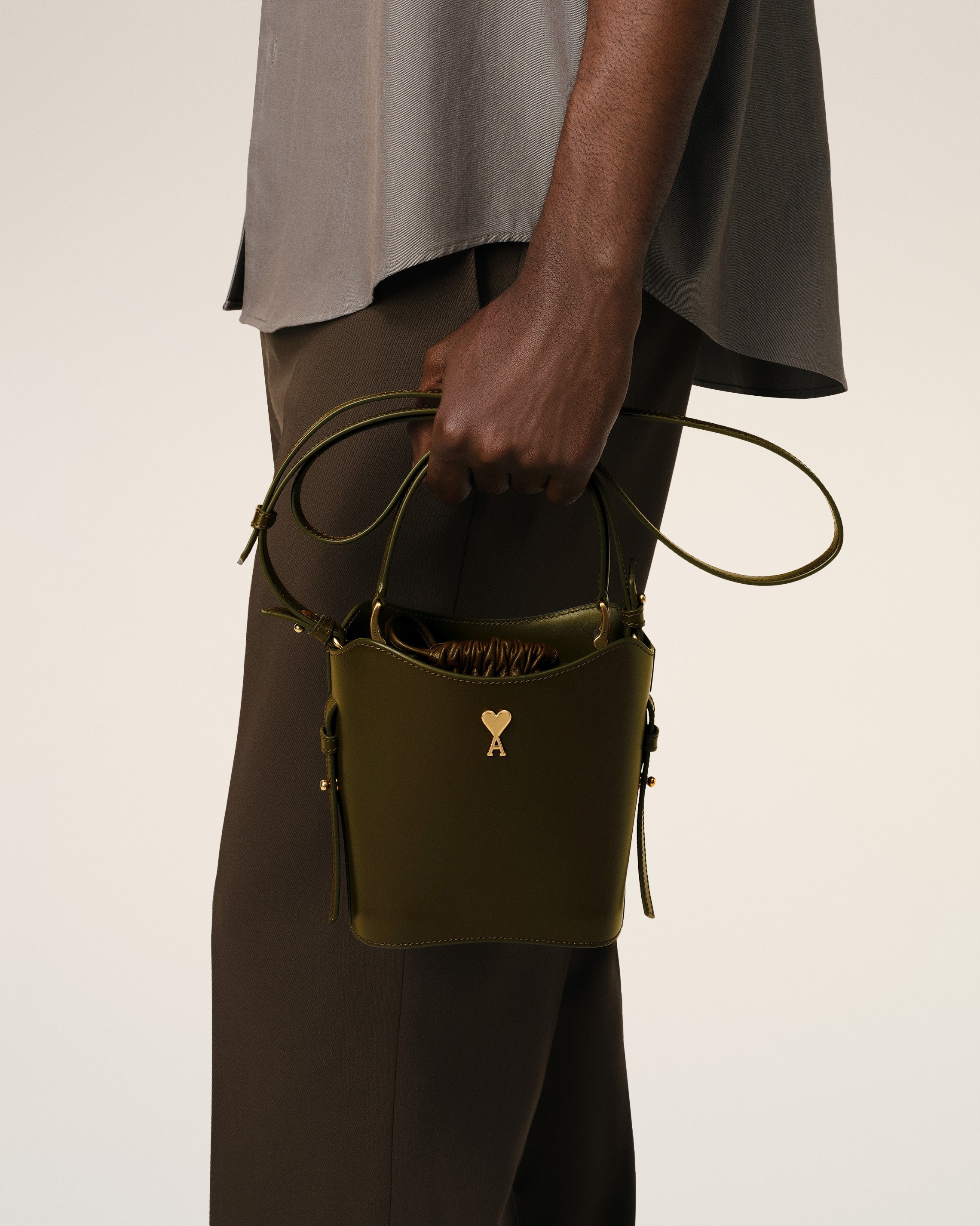 GREEN LEATHER MINI PARIS PARIS BUCKET BAG - 5