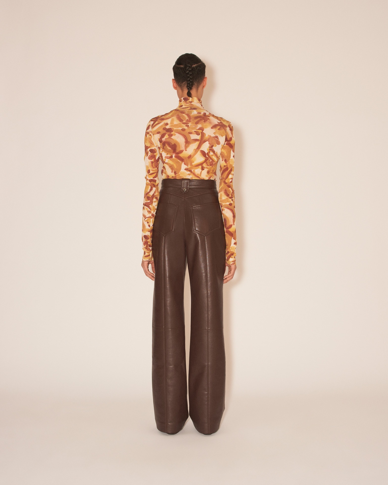 ZELDA - Straight leg regenerated leather cargo style trousers - Dark brown - 5