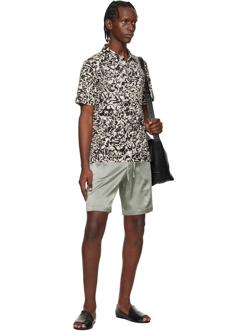 Dries Van Noten Beige & Black Printed Cotton Polo outlook