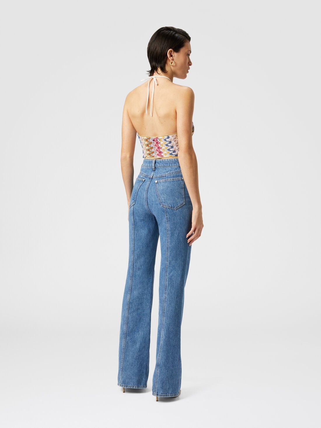 Lamé viscose lace top with halter neckline - 3