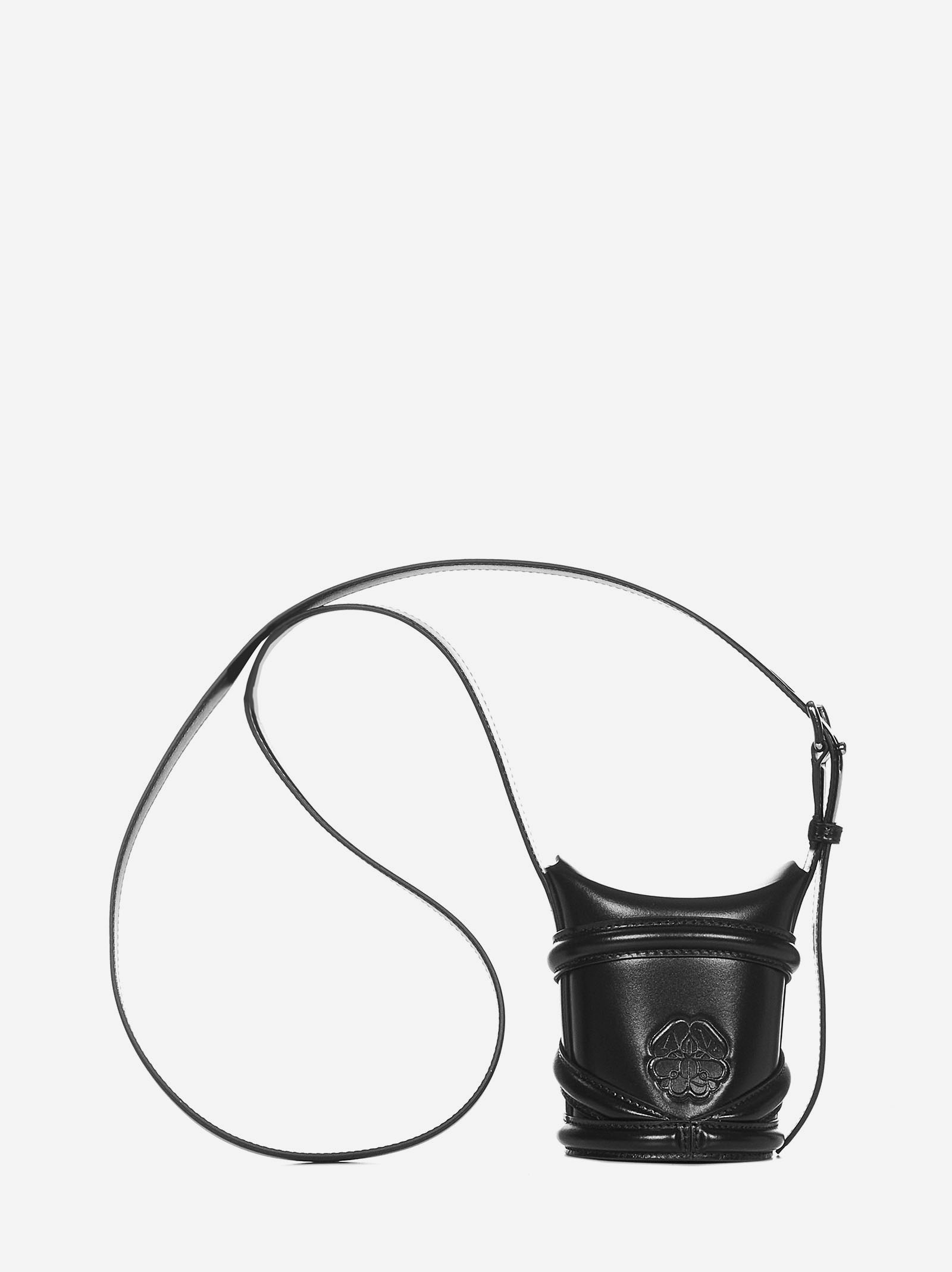 The Curve Mini black calfskin harness-style shoulder bag with shoulder strap. - 2