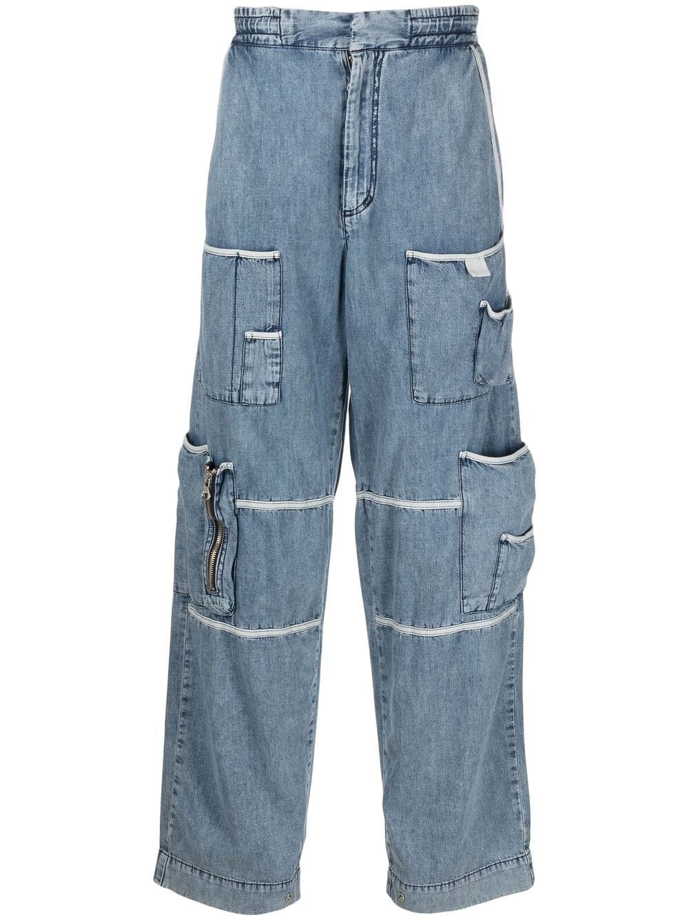 wide leg cargo distressed jeans - 1