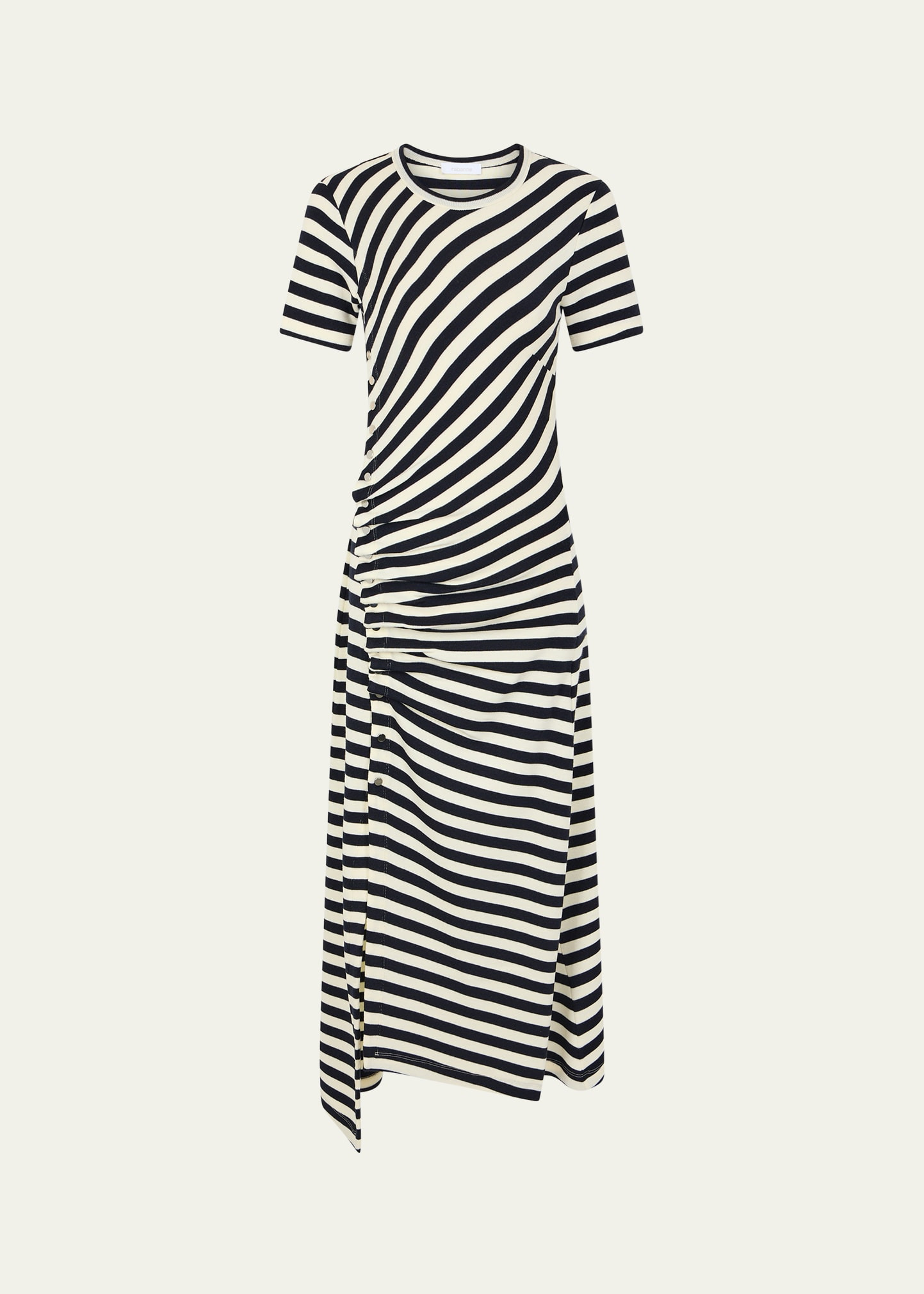 Striped Short-Sleeve Ruched Midi T-Shirt Dress - 1