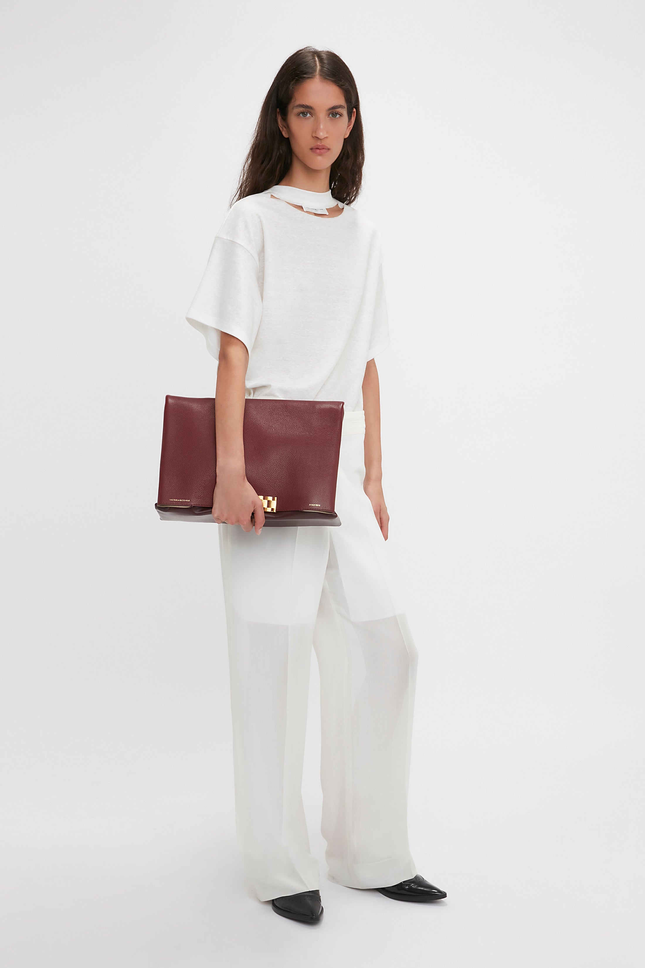 Waistband Detail Straight Leg Trouser In White - 6